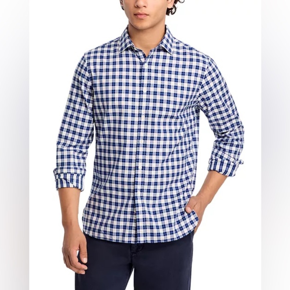 The Men's Store Navy and White Plaid Shirt